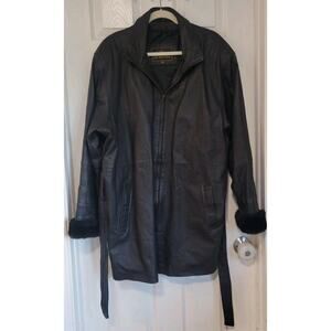 Oscar Piel Leather Jacket Womens Size XXL Black Faux Fur Cuff Going Out